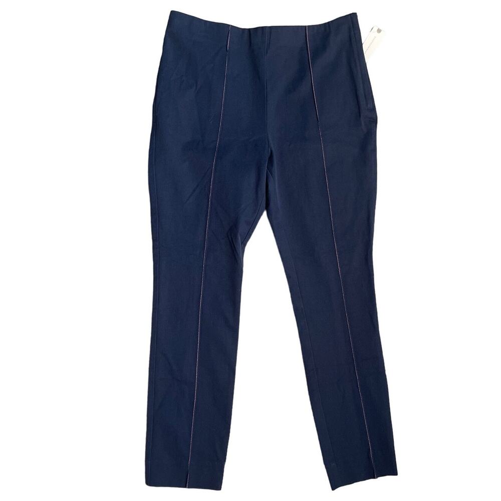 Anthropologie‎ The Essential Stretch Slim Navy & Pink Stitch Ankle Pant Size 12